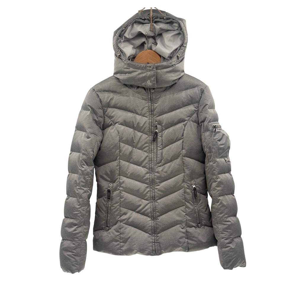 Eddie Bauer Jacket 650 Down Parka Puffer Silver Gray Hooded Women Small Ski